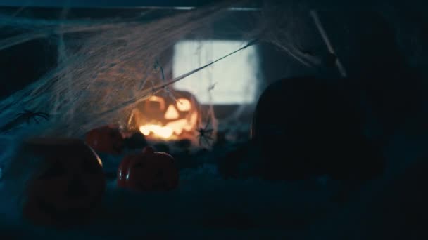 Blikající Halloween Dýně Špatné Televizní Analogové — Stock video