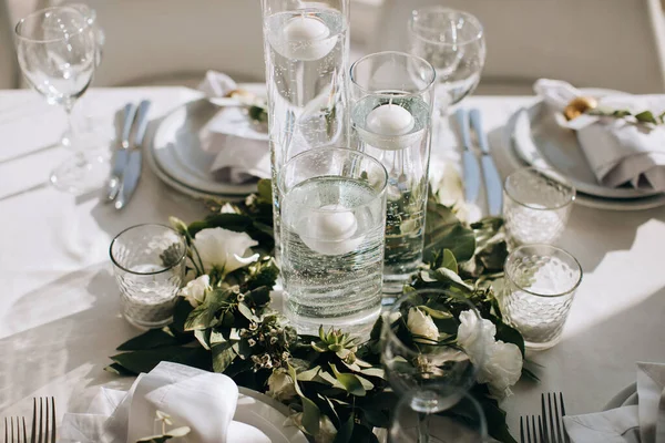 Decorations Wedding Dinner Table Stock Photo