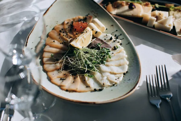 Plato Pescado Plato Banquete Bodas Restaurante — Foto de Stock