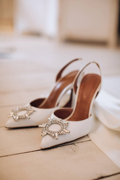 White Wedding Shoes Bride Wedding Accessories Stock Photo