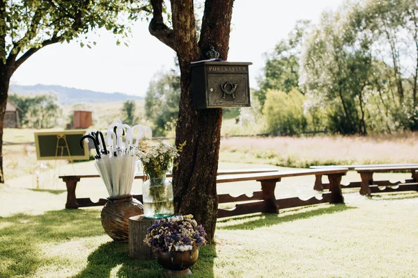 Cerimonia Nuziale Nel Giardino Estivo Del Villaggio — Foto Stock