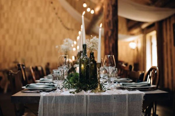 Decoración Mesa Boda Estilo Rústico Con Velas — Foto de Stock