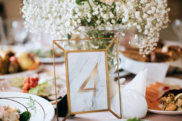 Bröllopsbord Dekoration Restaurang Bordsnummer — Stockfoto