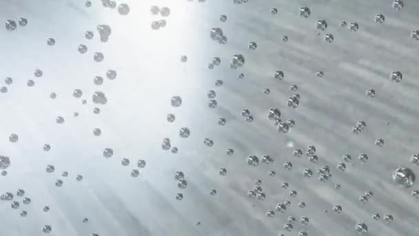 Zilverkleurige metalen glanzende ballen met een spiegeloppervlak bewegen snel op een grijsachtige achtergrond. Kleurneutrale 3D-animatie. — Stockvideo