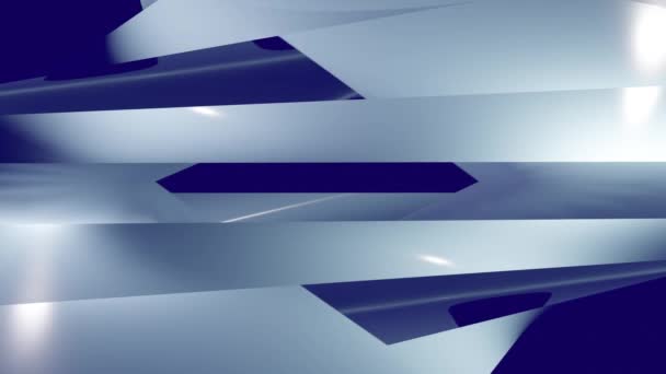 Intersecting and bending metal strips, strips of white metal on a dark blue background, stainless steel sheet, aluminum foil, polished aluminum, chrome. Abstract video, cgi animation — Stock Video