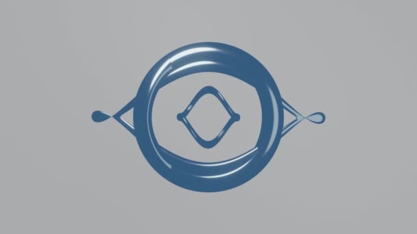 Œil magique en métal bleu sur fond gris. De la sphère métallique, la forme de l'œil se forme, elle se transforme en trois cercles concentriques et revient à la forme d'une sphère métallique.. — Video
