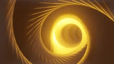 Sarmal ışık efektli plazma tüneli uçuşu, dönen sarı ışınlar, döngü hareketi grafikleri, üç boyutlu sarı ışık efekti, bilim kurgu animasyonu,