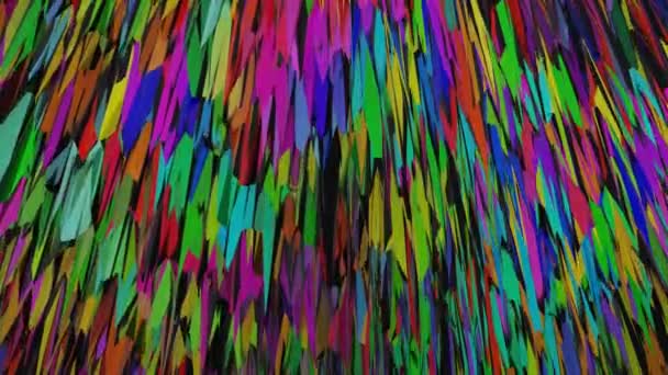 Franjas de papel em cores brilhantes se movem aleatoriamente lentamente para cima e para baixo, gráficos de movimento abstrato, fundo psicodélico 3d para discoteca, festivais, celebração alegre — Vídeo de Stock