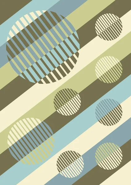 Сюрреалістичний фон складається з косих смуг, які перекриваються колами. Ностальгічні ретро-кольори - синій, оливковий, зелений, бежевий . — стоковий вектор