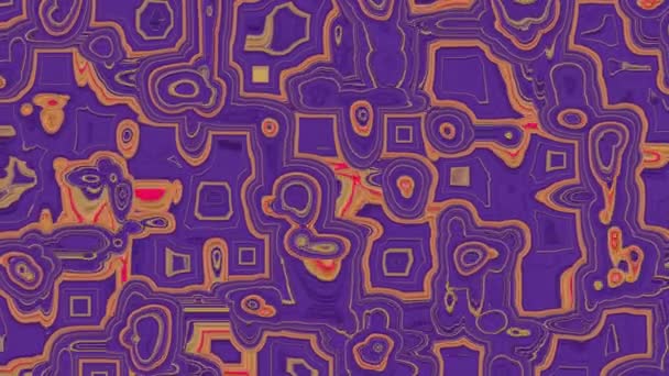 Texture mobile en plastique, les taches violettes aux bords en plastique jaune et orange changent de forme et de taille. Animation minimaliste abstraite aux couleurs tendance. — Video