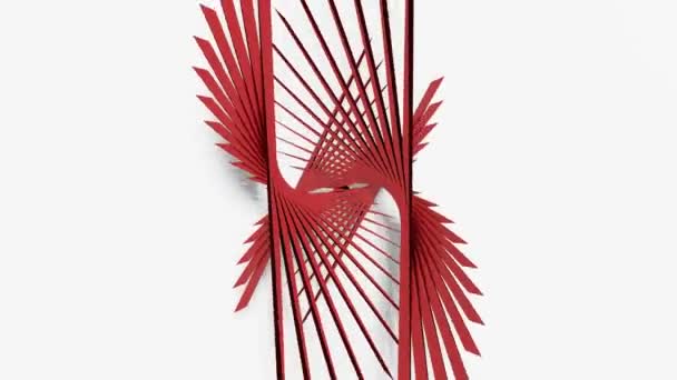 Dos objetos abstractos rojos como alas cambian su posición y eventualmente crean un marco circular para colocar su propio texto. Animación abstracta sobre fondo blanco, 3D render — Vídeos de Stock
