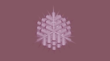 Abstract hexagonal shiny pink object changes its shape into a star, approaches, a circular frame is formed in the middle for entering its own text. 3d animated frame in pink and purple. Usable for