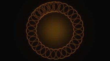 Vintage circular rosette composed of metal brass circles expands into a circular frame with an illuminated area in the middle, creating a static background for entering your own text, the circular