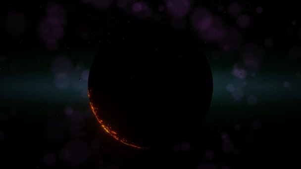 Naissance d'une nova dans l'univers - un corps noir se remplit lentement de matière plasmatique, émet des étincelles, un objet semblable au soleil se forme, qui remplit l'espace initialement sombre d'une lueur pénétrante — Video