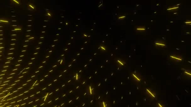 Abstract spherical formation composed of yellow bright sparks expands, sparks fill the dark background, then the object shrinks again, sci-fi loop animation. — Stock Video