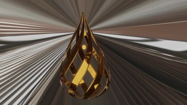 Goud drop abstract object buigen op de achtergrond od beige stralen convergeren naar het centrum. 3d abstracte animatie — Stockvideo