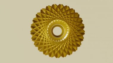 Bej bir arka planda zarif altın bir kolye bölgede açılır, yakınlaşır ve kendi mesajınız için ekranın ortasında dairesel bir çerçeve oluşturur. 3D eski bir animasyon çerçevesi.