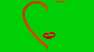 Gözlü ve Dudaklı Kırmızı Kalp Karikatürü, Yeşil Ekran Animasyonu. Kalp animasyonu, emotikon karikatürü.