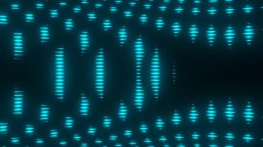 Siyah arka planda ilerleyen mavi neon örnekleri. Çelişkili modeller soyut video arkaplanı. 4 k çözünürlükte film.
