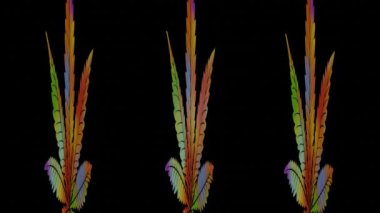 Psikedelik renklerde üç yaprak kenevir, siyah arka planda animasyon. Yapraklar yavaşça döner, iki tanesi kaybolur ve bir yaprak tuvalin ortasında kalır. 4k animasyon pankartı