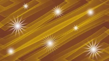 Abstract animation blurry stars on gold background with diagonal strips. Elegant background for celebration, christmas, motion graphics in 4k resolution
