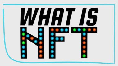 Non-fungible token banner, what is NFT, animated propagation banner with LED lights, 4k resolution animation