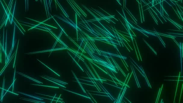 Blue Green Flackering Lines Moving Black Background Abstract Sci Animation — Vídeo de stock