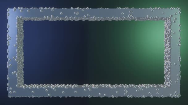 Three Dimensional Silver Frame Blue Green Background Small Metal Balls — Vídeo de stock