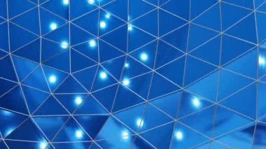Silver network with lights on blue background, futuristic connection, HUD video, computer generated animation, 3d render, motion graphics in 4k resolution