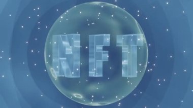 Non-fungible token banner, NFT letters in transparent ghost material design, letters in a bubble emitting white lights, 4k resolution animation
