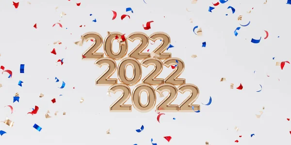 Kerst Nieuwjaar Vakantie Achtergrond Gouden 2022 Brief Met Confetti Render — Stockfoto
