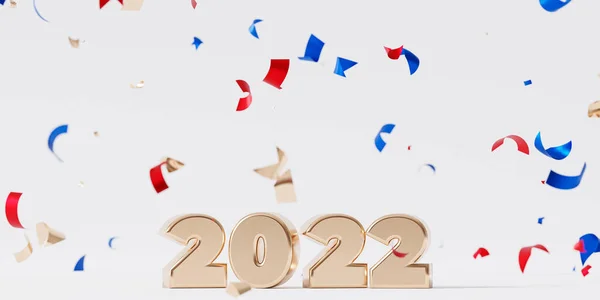 Kerst Nieuwjaar Vakantie Achtergrond Gouden 2022 Brief Met Confetti Render — Stockfoto