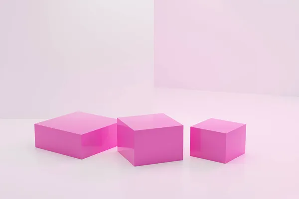 스퀘어 Pink Square 모양의 제품이나 광고를 받침대 렌더링 — 스톡 사진