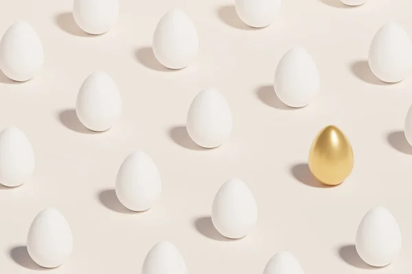 Ovos Páscoa Brancos Dourados Primavera Cartão Férias Abril Ilustração Isométrica — Fotografia de Stock
