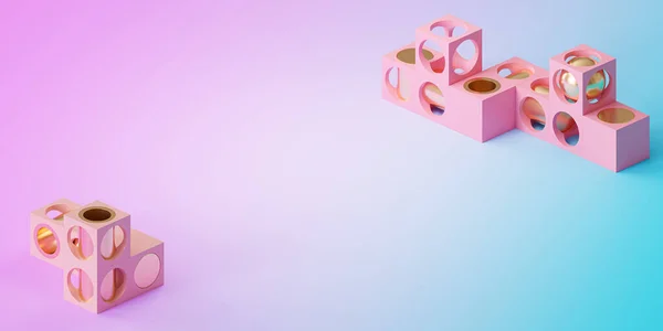 Абстрактний Футуристичний Куб Циліндричні Єкти Градієнтному Фоні Мінімальний Рендерингу — стокове фото