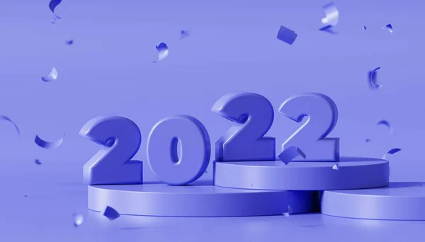 Kerst Nieuwjaar Vakantie Achtergrond Violet 2022 Brief Met Confetti Render — Stockfoto