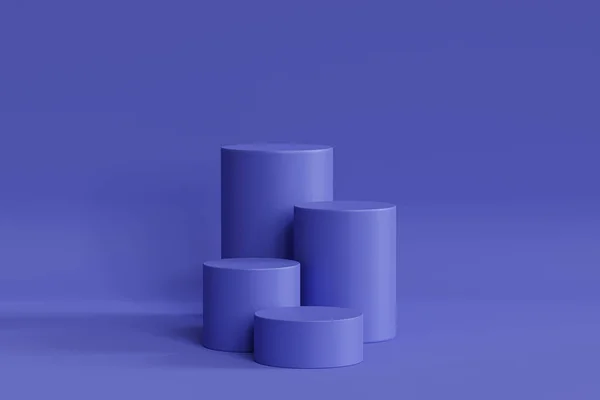 Ürünler veya reklamlar için mor podyumlar veya kaideler çok peri renkli arka planda, 3d canlandırma