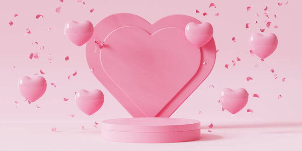 Valentines Day Pink Podium Pedestal Products Advertising Heart Shaped Balloons Royalty Free Stock Photos
