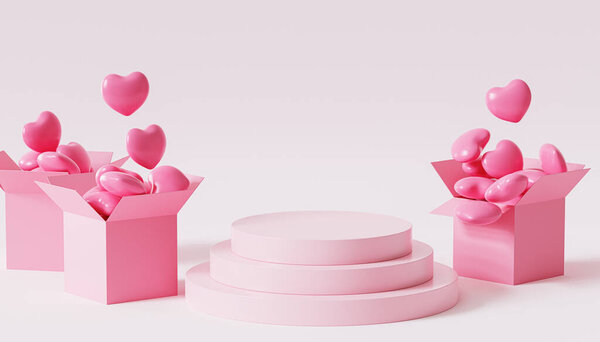 Valentines Day Pink Podium Pedestal Products Advertising Opened Box Heart Stock Image