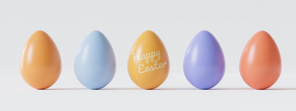 Colorful Easter Eggs White Background Spring Holidays Advertising Render Banner Stock Picture