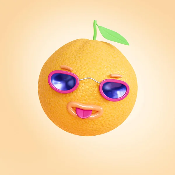 Orange Fruit Character Face Sunglasses Illustration Render — Stock Photo, Image
