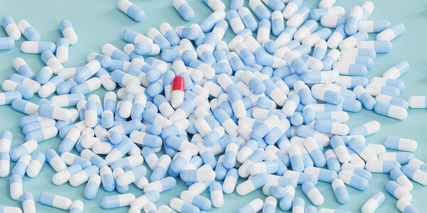 Blue Red Capsule Pills Background Healthcare Medical Concept Antibiotics Cure Stock Picture