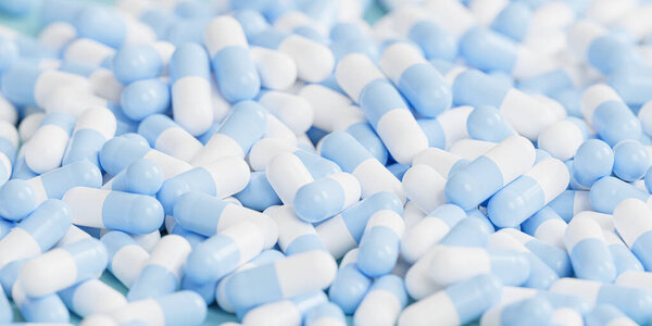 Blue Capsule Pills Background Healthcare Medical Concept Antibiotics Cure Render Stock Photo