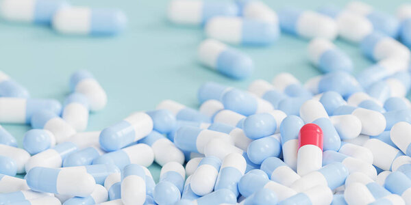 Blue Red Capsule Pills Background Healthcare Medical Concept Antibiotics Cure Stock Photo