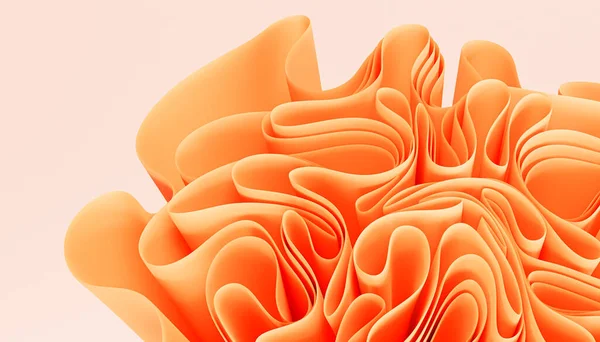 Pomarańczowe Abstrakcyjne Tło Fałdami Lub Wstążkami Fale Renderowania — Zdjęcie stockowe