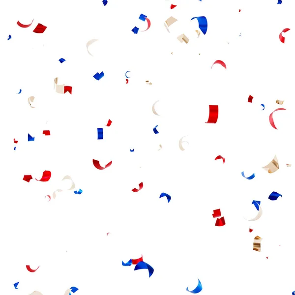 Golden, red and blue confetti background, isolated, 3d render