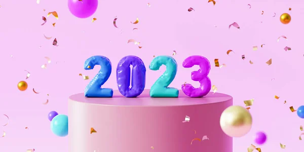 Nieuwjaar Vakantie Achtergrond 2023 Nummers Met Confetti Render — Stockfoto