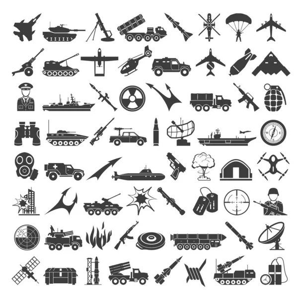 Set Iconos Militares Iconos Negros — Vector de stock