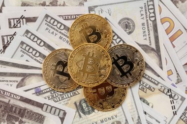 Sahte paradaki Bitcoin. Kripto para birimi dijital para kavramı