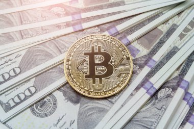 Sahte paradaki Bitcoin. Kripto para birimi dijital para kavramı